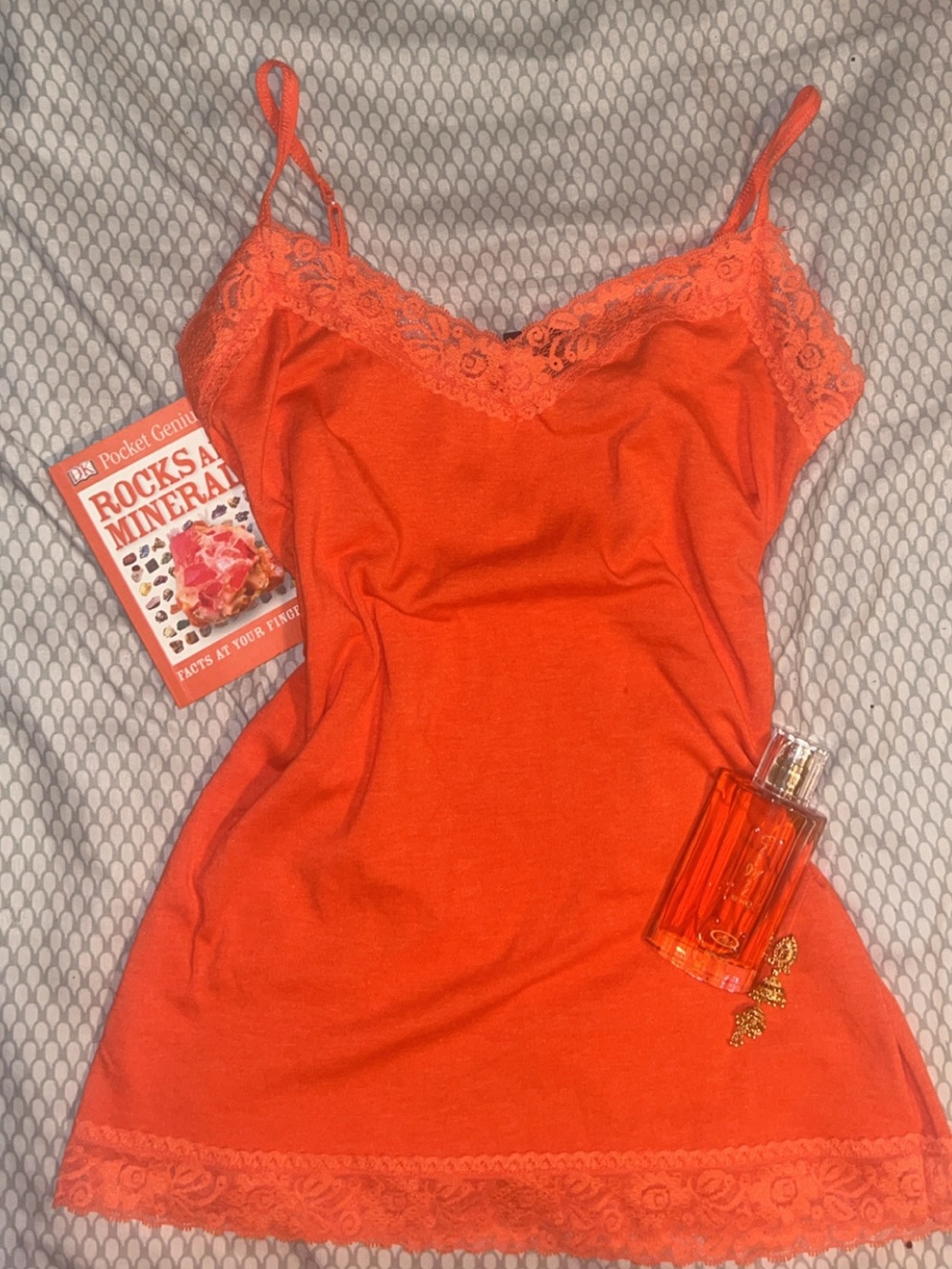 Vibrant Orange y2k 2000s Lace-trim Camisol tank top v-neckline